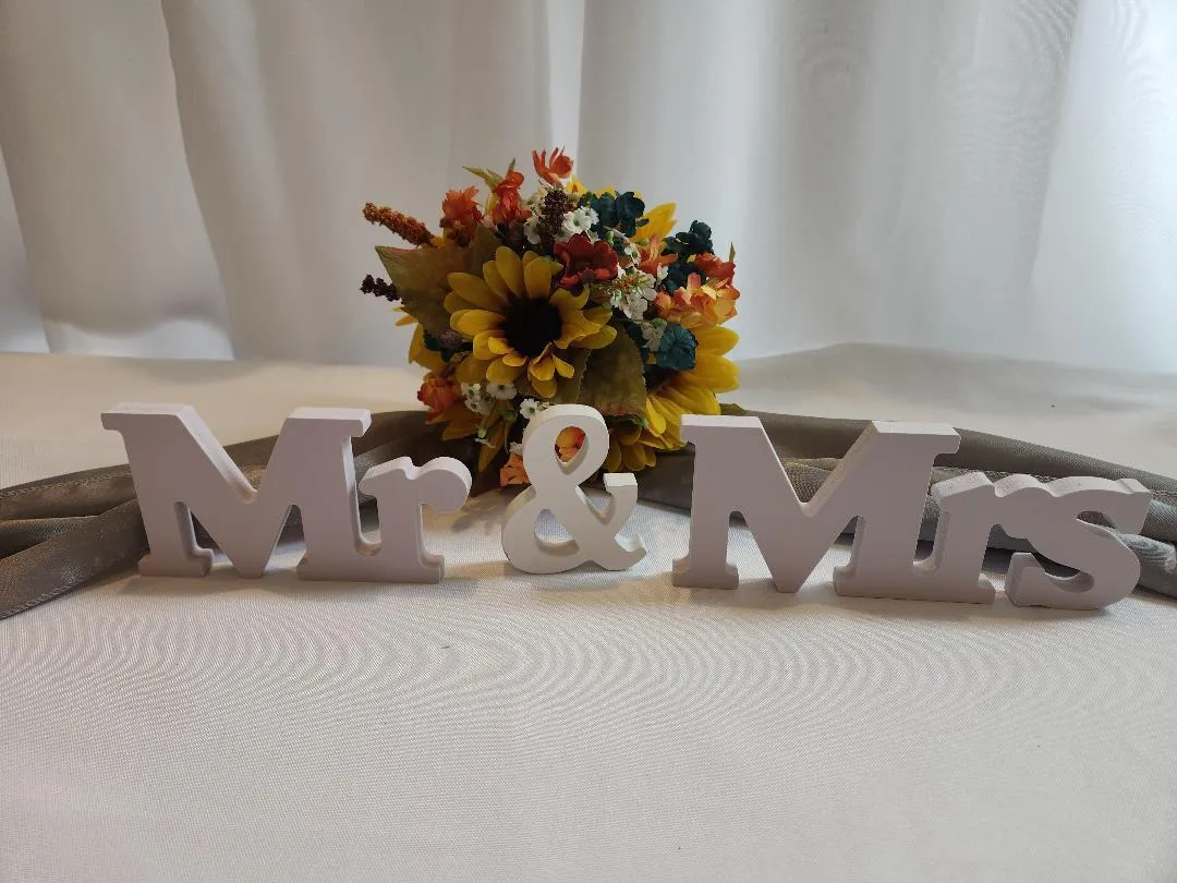 Pick 2 Mr & Mrs Set White Wooden Sign Stands, Mr Mr Mrs Mrs  MODERN  (QTY 2 SETS)