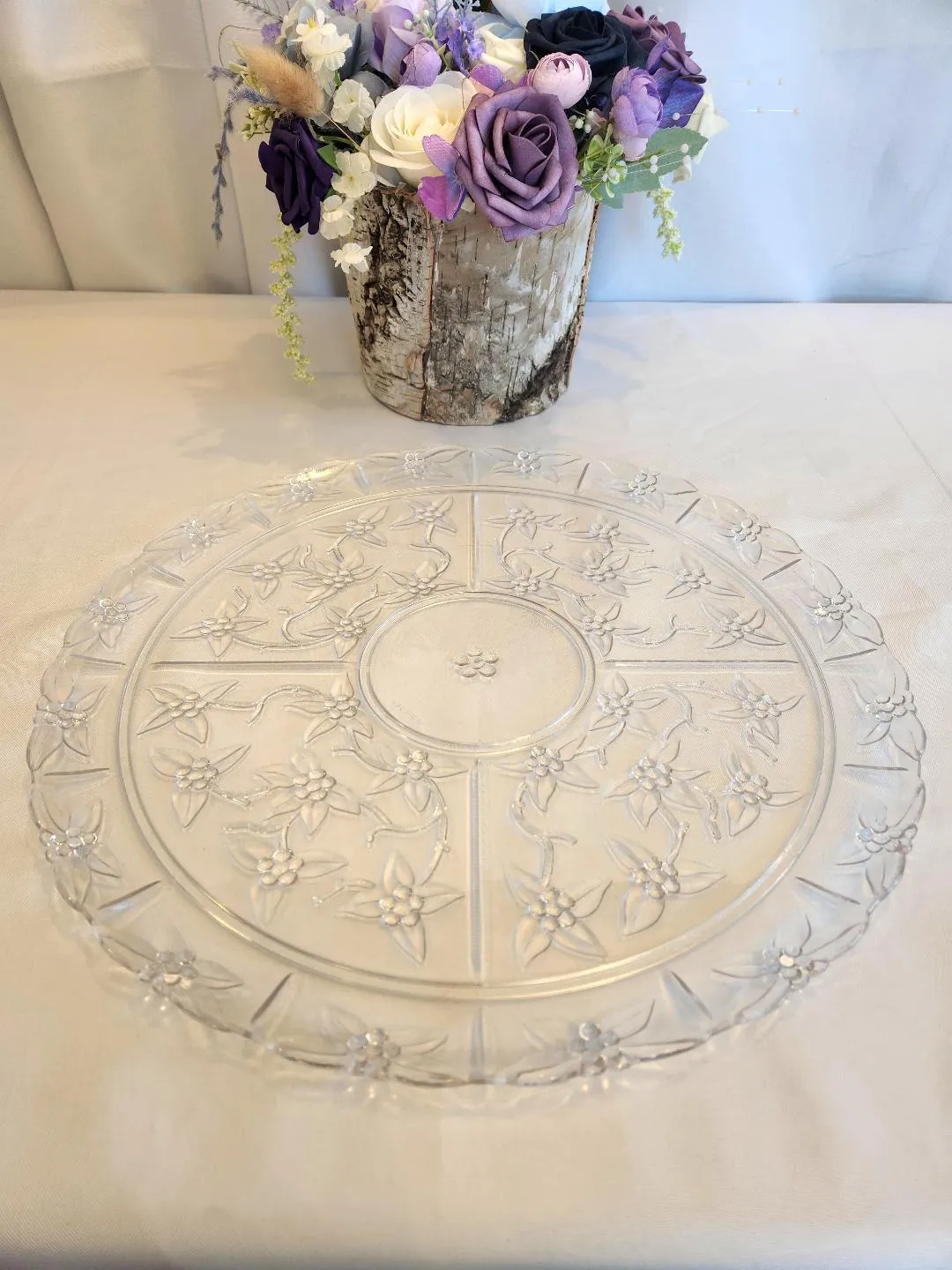 Clear Heavy Duty Plastic Floral Design Serving Tray 16 in Diameter