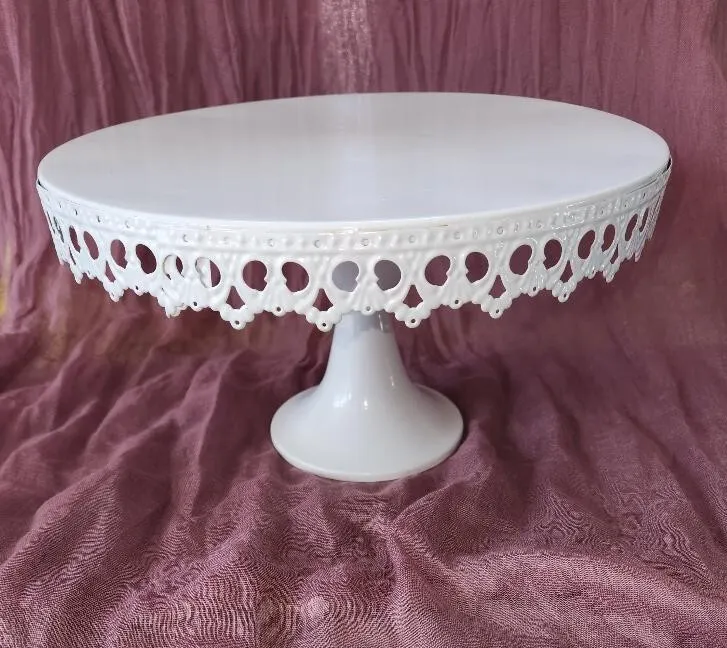 White Metal Cake Stand  9.75 in Diameter