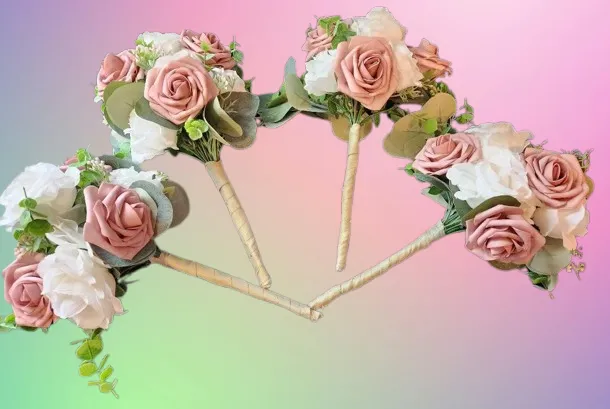 Bridesmaid Bouquet White and Mauve Pink Roses SET D (QTY 4)