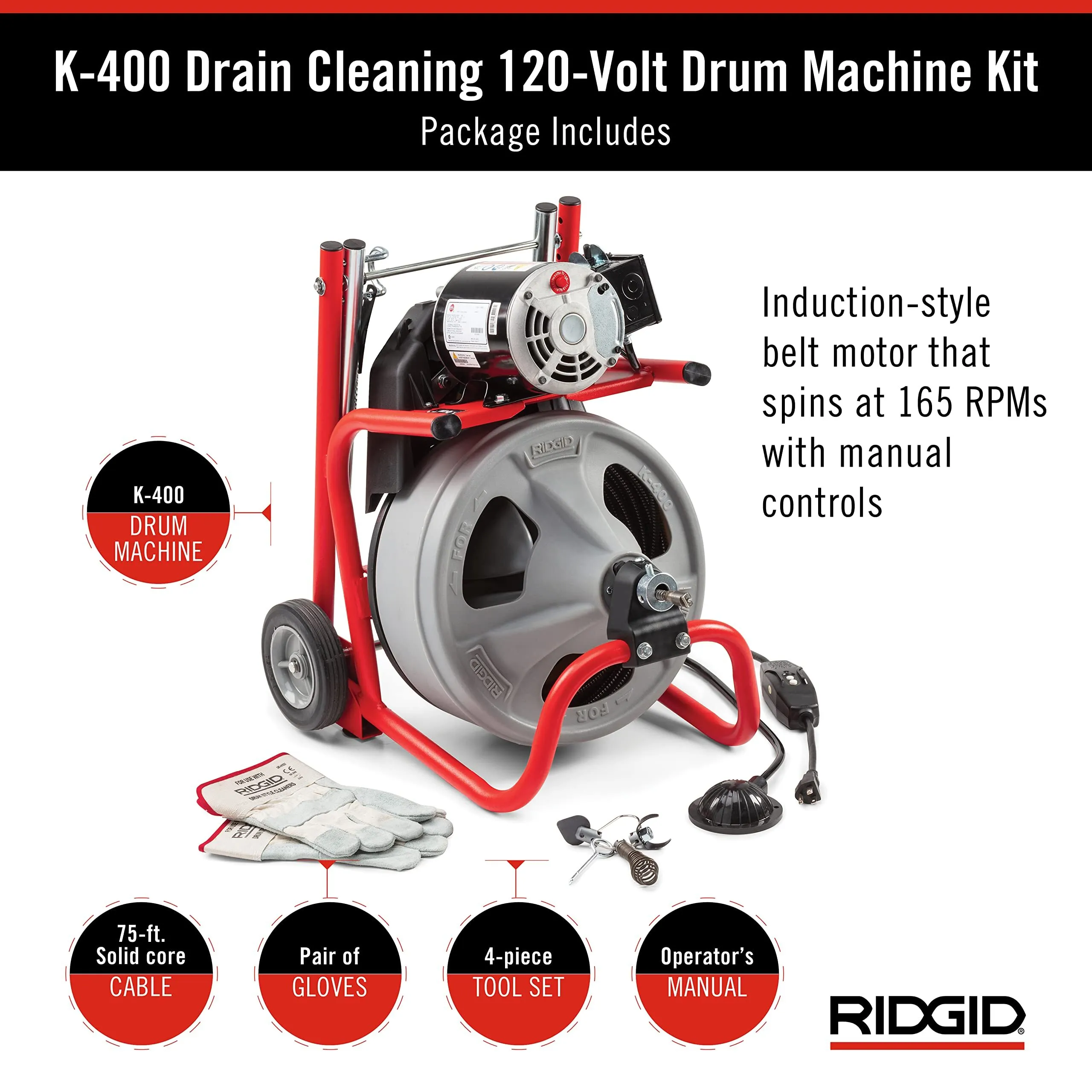 Ridgid K-400 Drain Snake 75' Auger