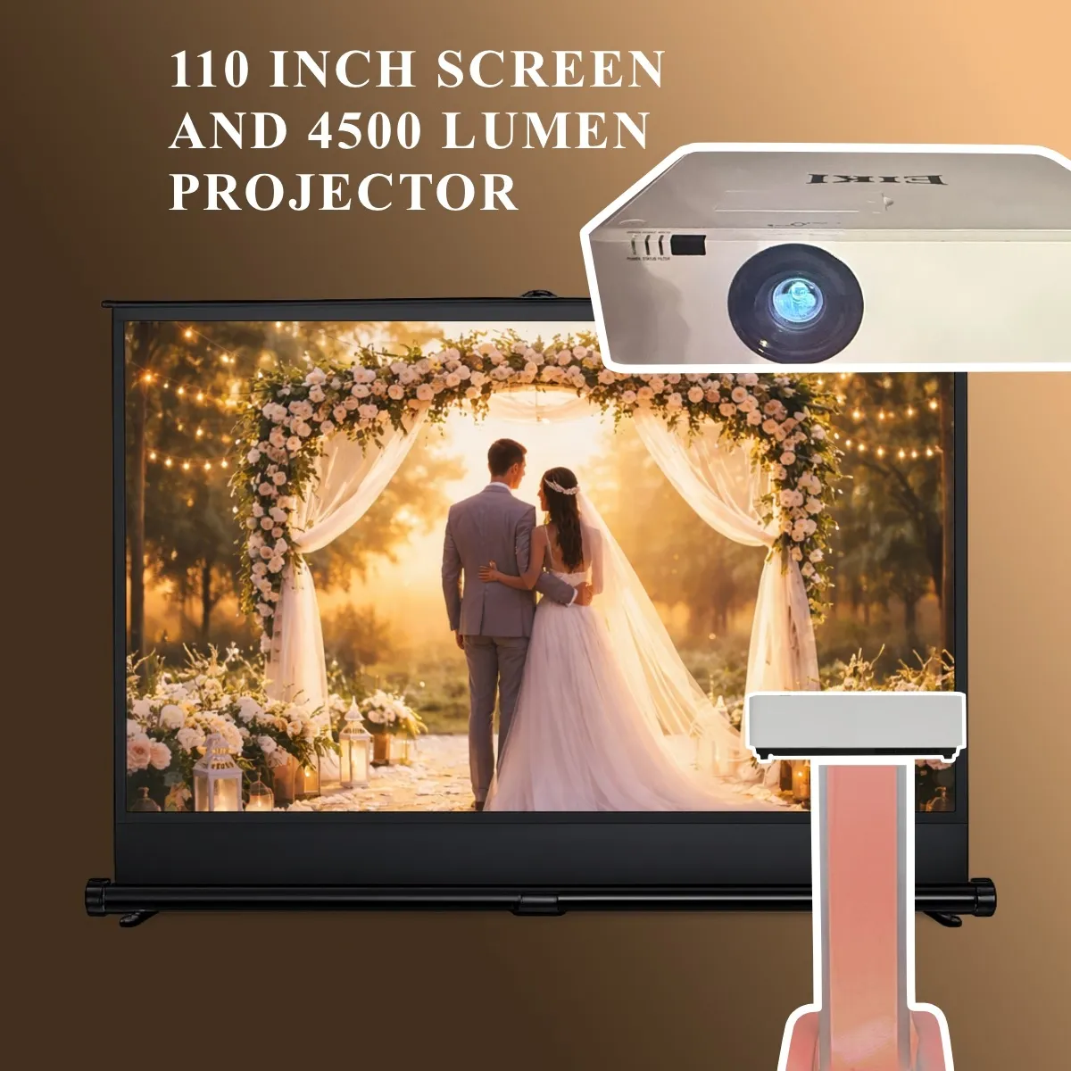 Video Projection Package for Weddings: 4,500-Lumen Projector + 110″ Screen