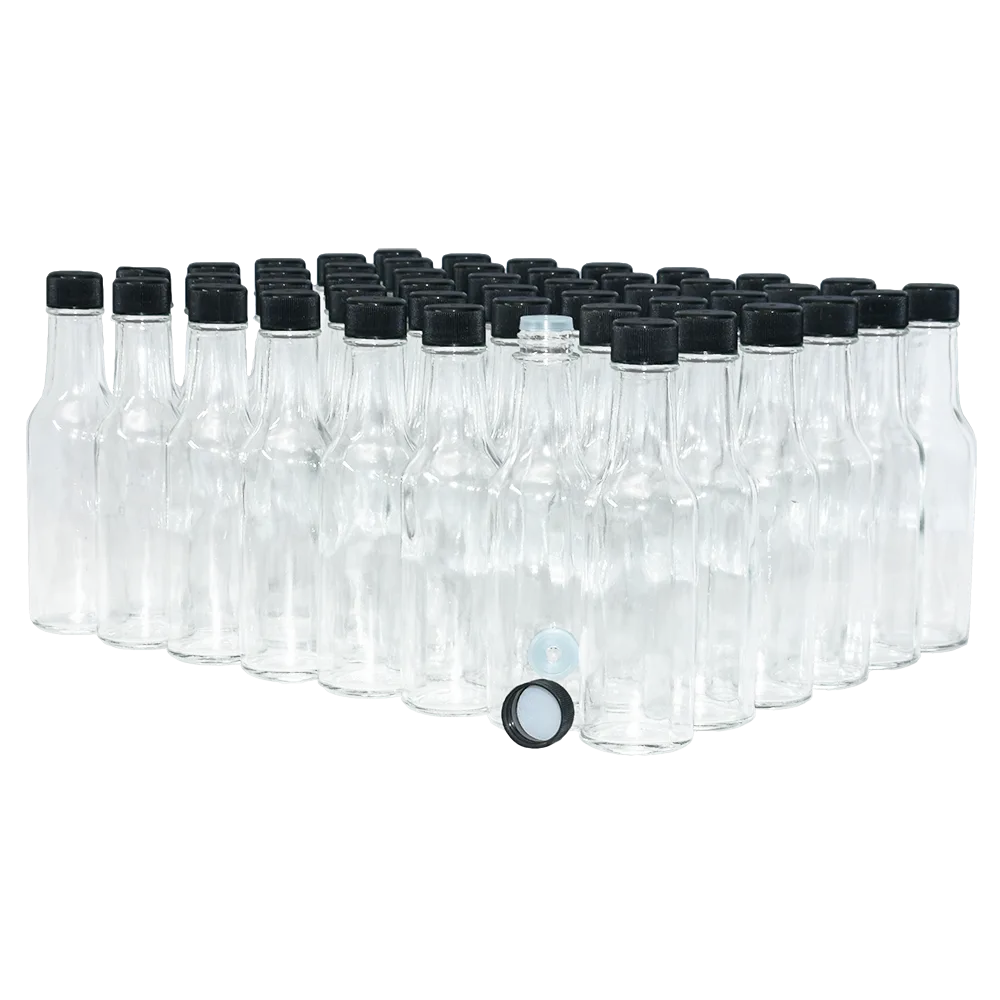 5 oz. Clear Glass Hot Sauce Bottle with Black Foam-Lined Cap 24 count 