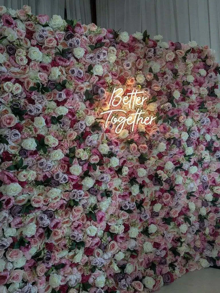Flower Wall and Neon Sign