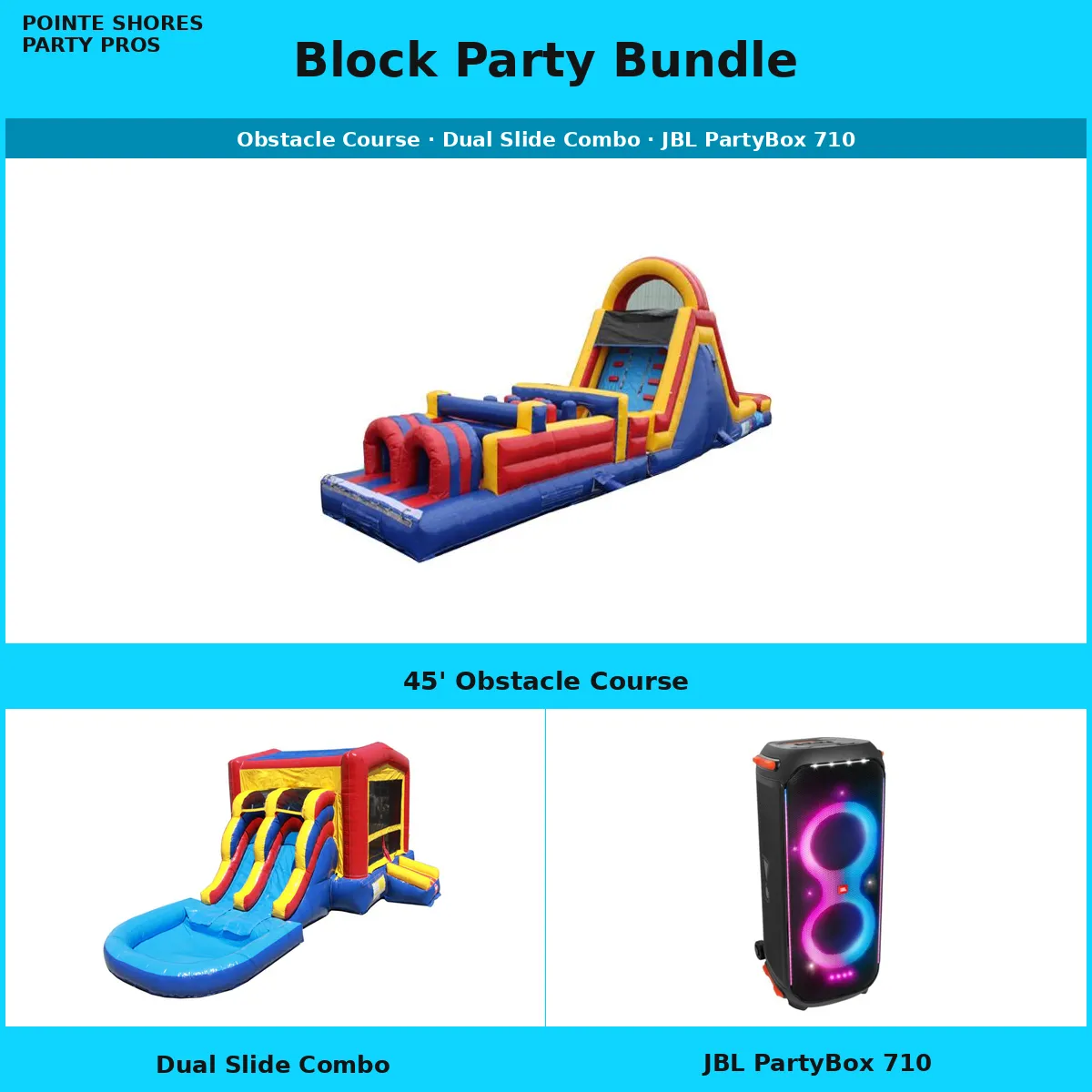 Block Party Bundle (Obstacle Course, Dual Slide Combo & JBL Speaker)
