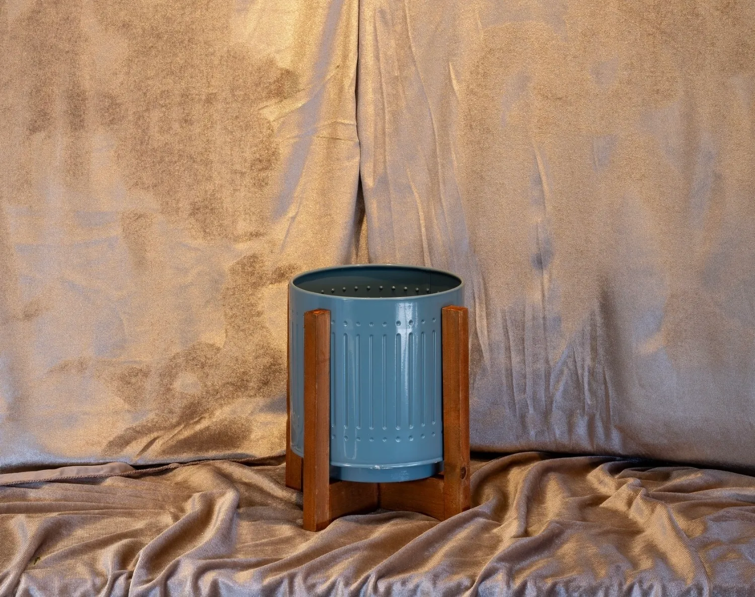 Blue Planter with Wooden Stand