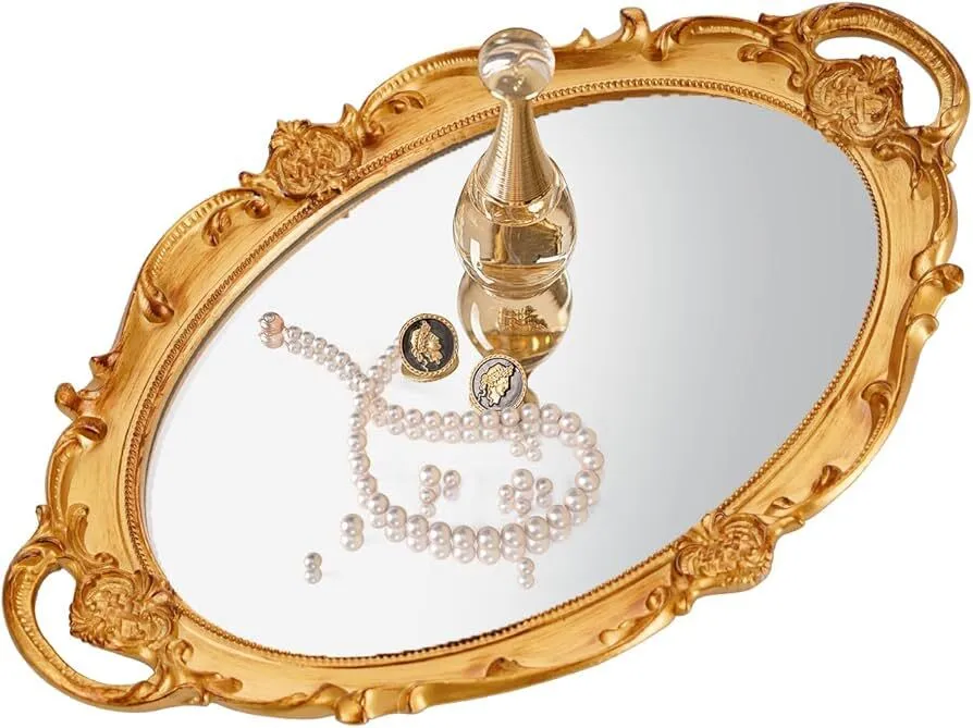 Vintage Gold Glass Mirrored Tray