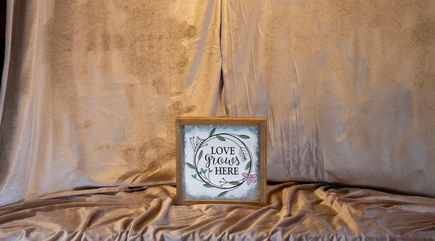 Framed Floral “Love Grows Here” Sign