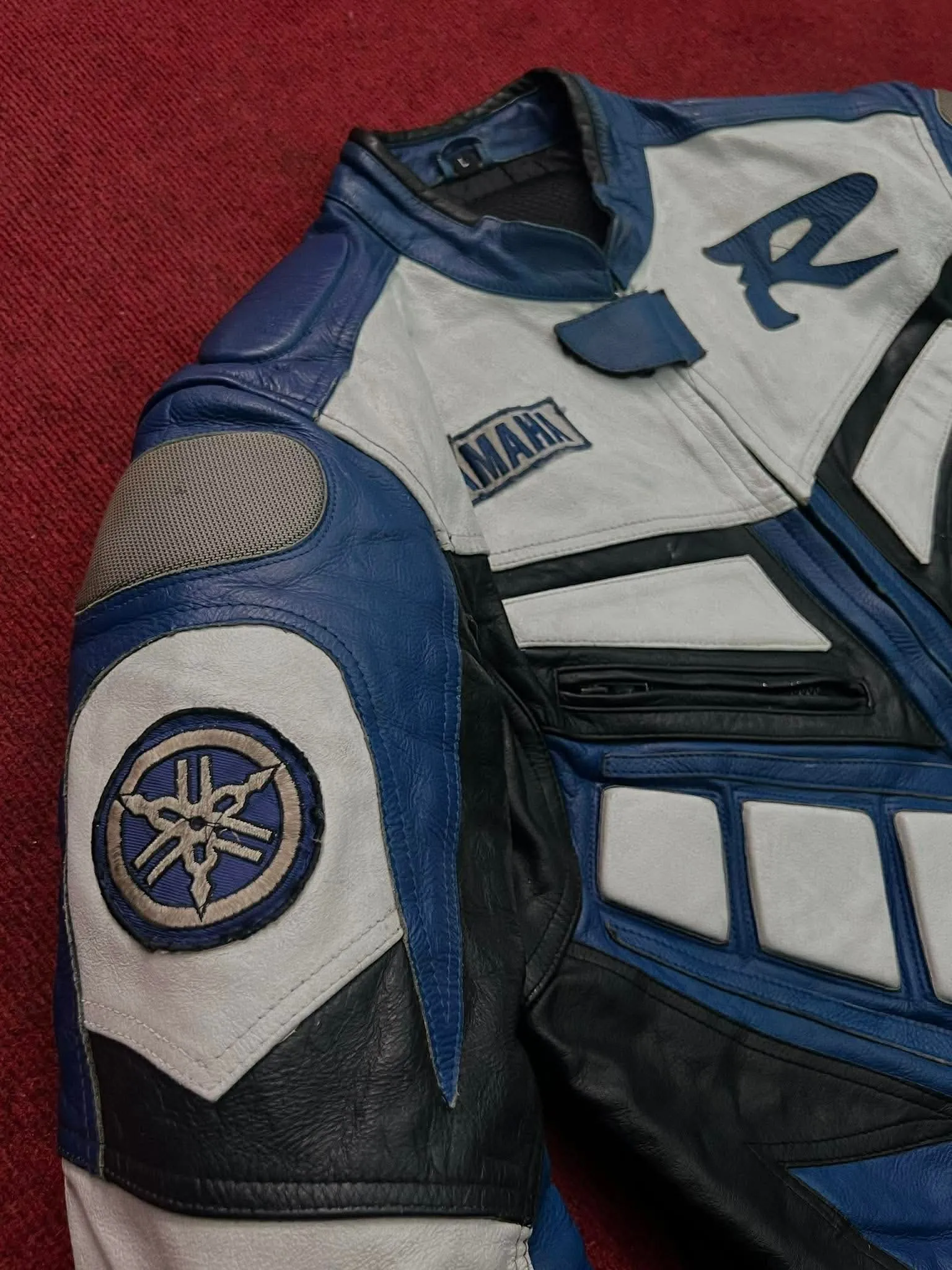 Vintage Yamaha Factory Racing Blue & White Leather Biker Jacket