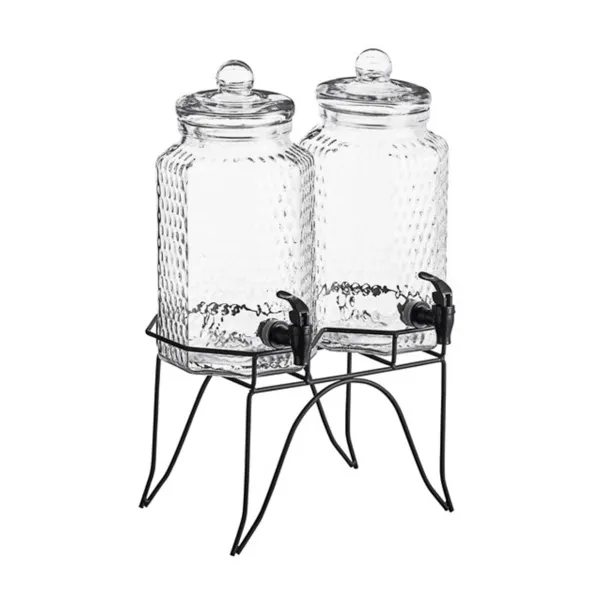 Double 1 Gallon Glass Beverage Dispenser with Metal Stand