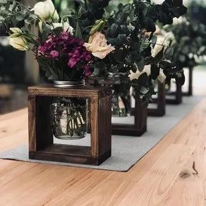 Wood Boxes with Mason Jars