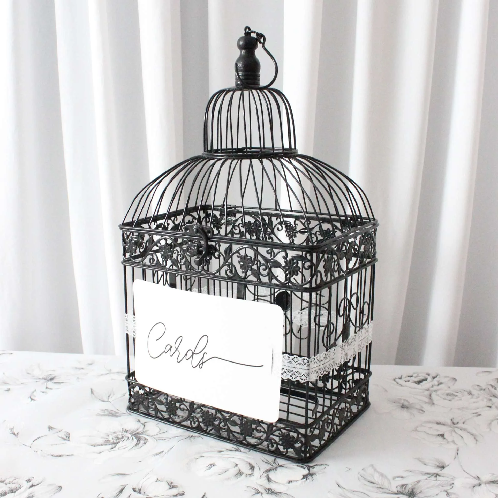Card Box - Black Metal Birdcage
