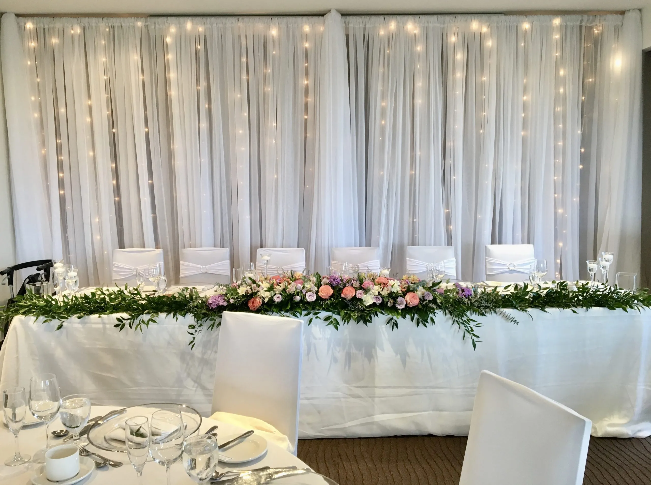 Head Table Backdrop Panel - Ivory with Twinkle Lights