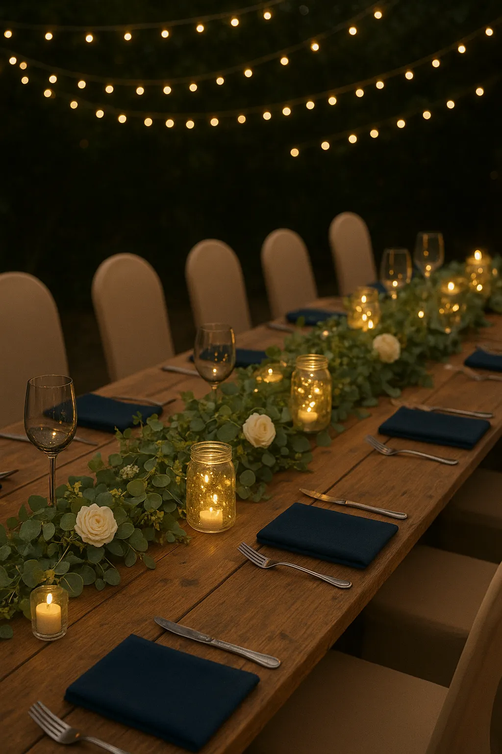 Centerpieces - Eucalyptus and Twinkle lights