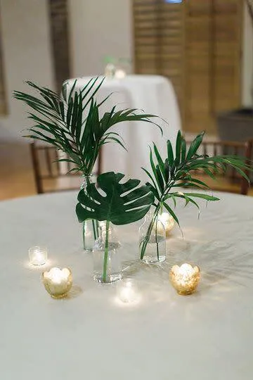 Centerpieces - Bud Vases and Palm Leaves