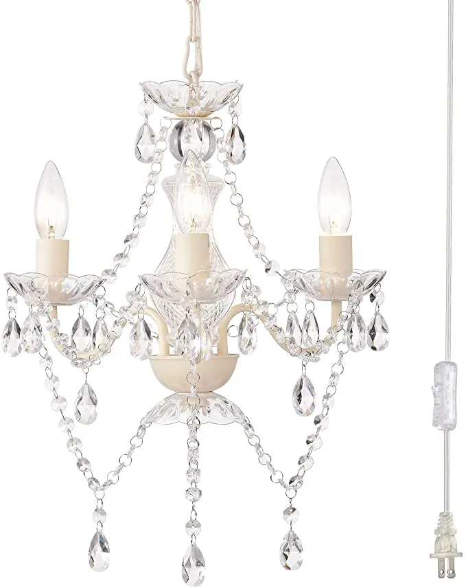 Small White 3 Light Chandelier Plug In