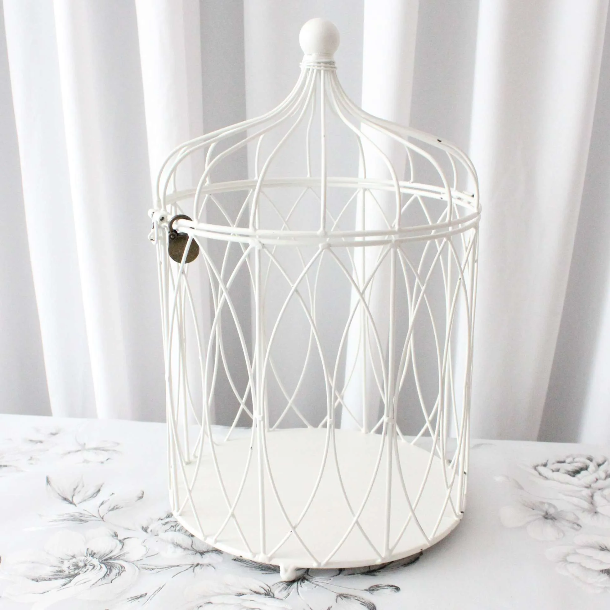 Card Box - White Metal Birdcage