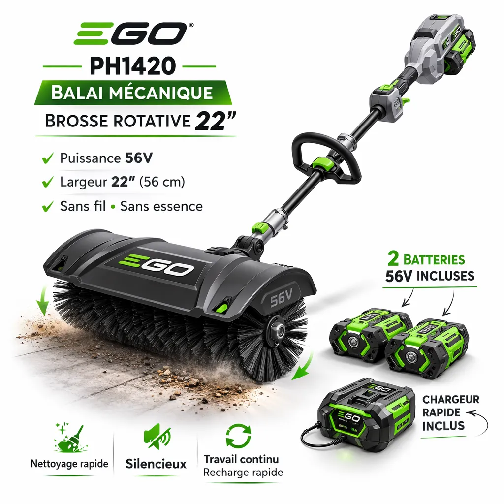 Balai mécanique EGO PH1420 avec brosse rotative