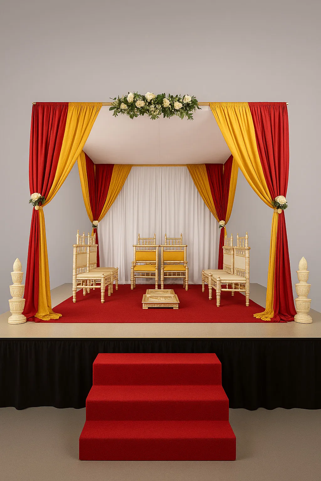Red & Yellow Mandap with Wedding Furniture Set