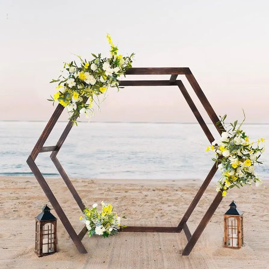 Wedding hexagon arbour dark wood sturdy