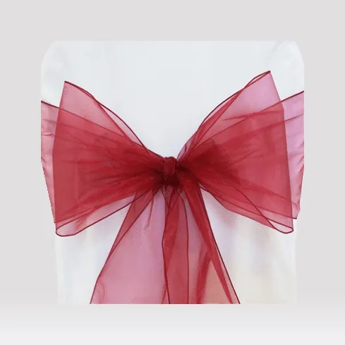 Burgundy organza chair sashes chair bow ties ribbon for wedding, engagement, birthday party, reception, ceremony  decoration