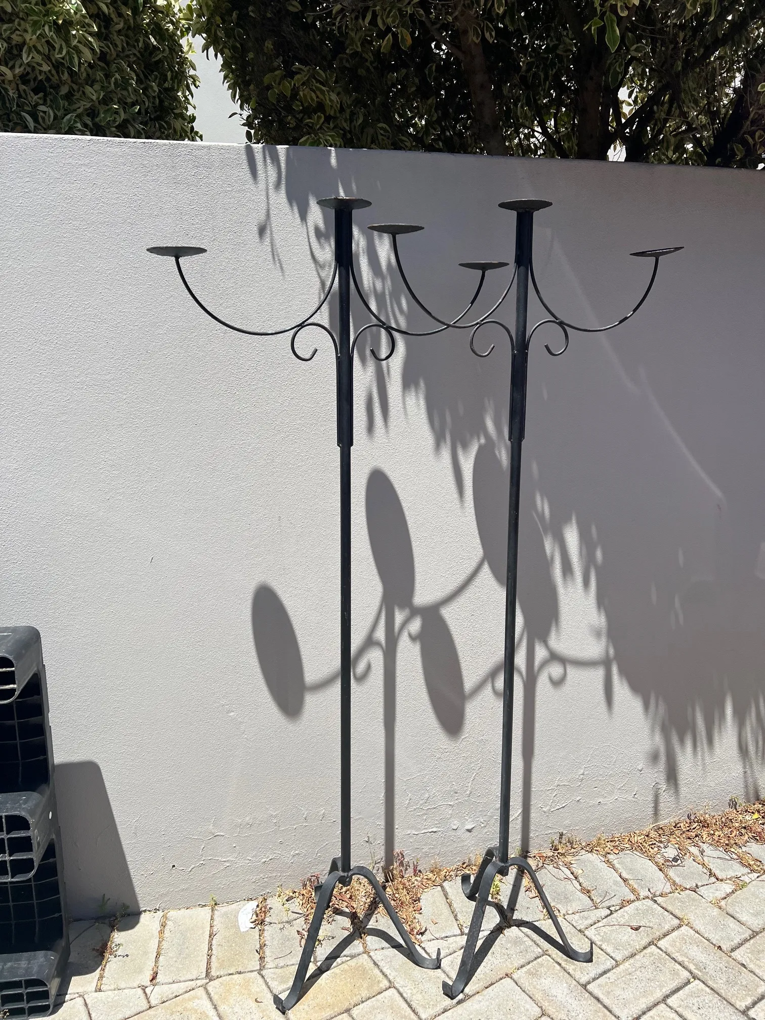 Floor wrought iron candelabra 2 arms 160 cm
