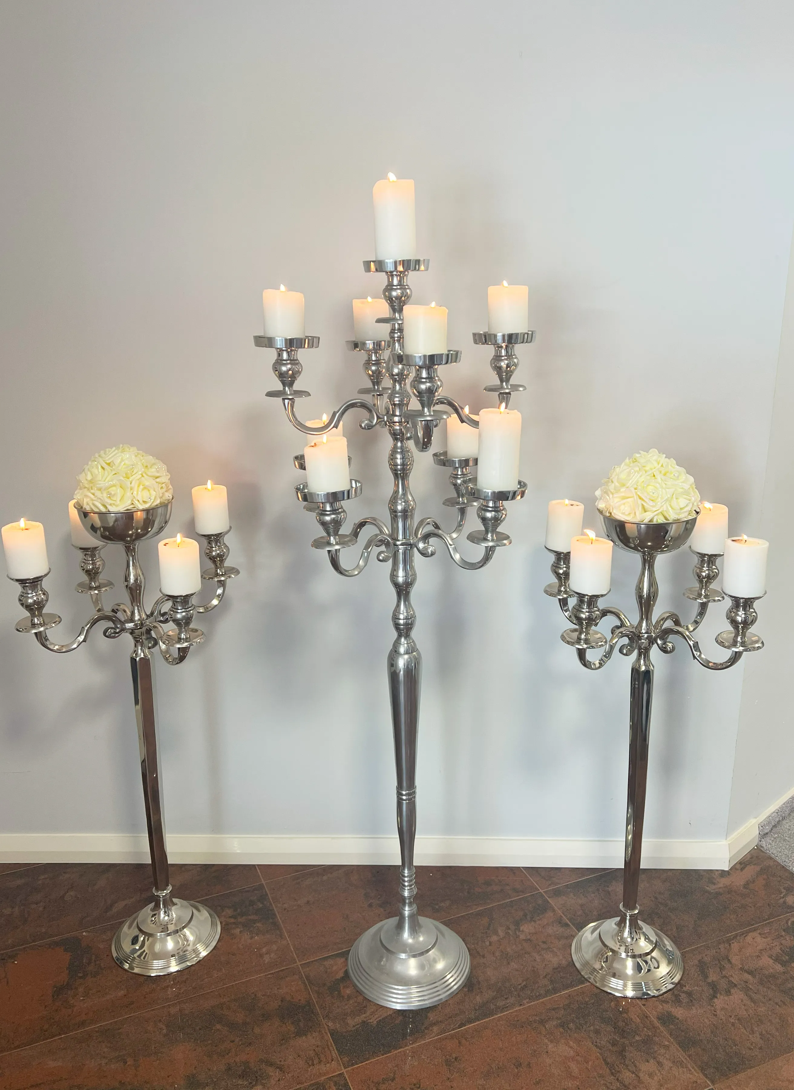 Stainless steel metal 9 arms candelabra 150 cm