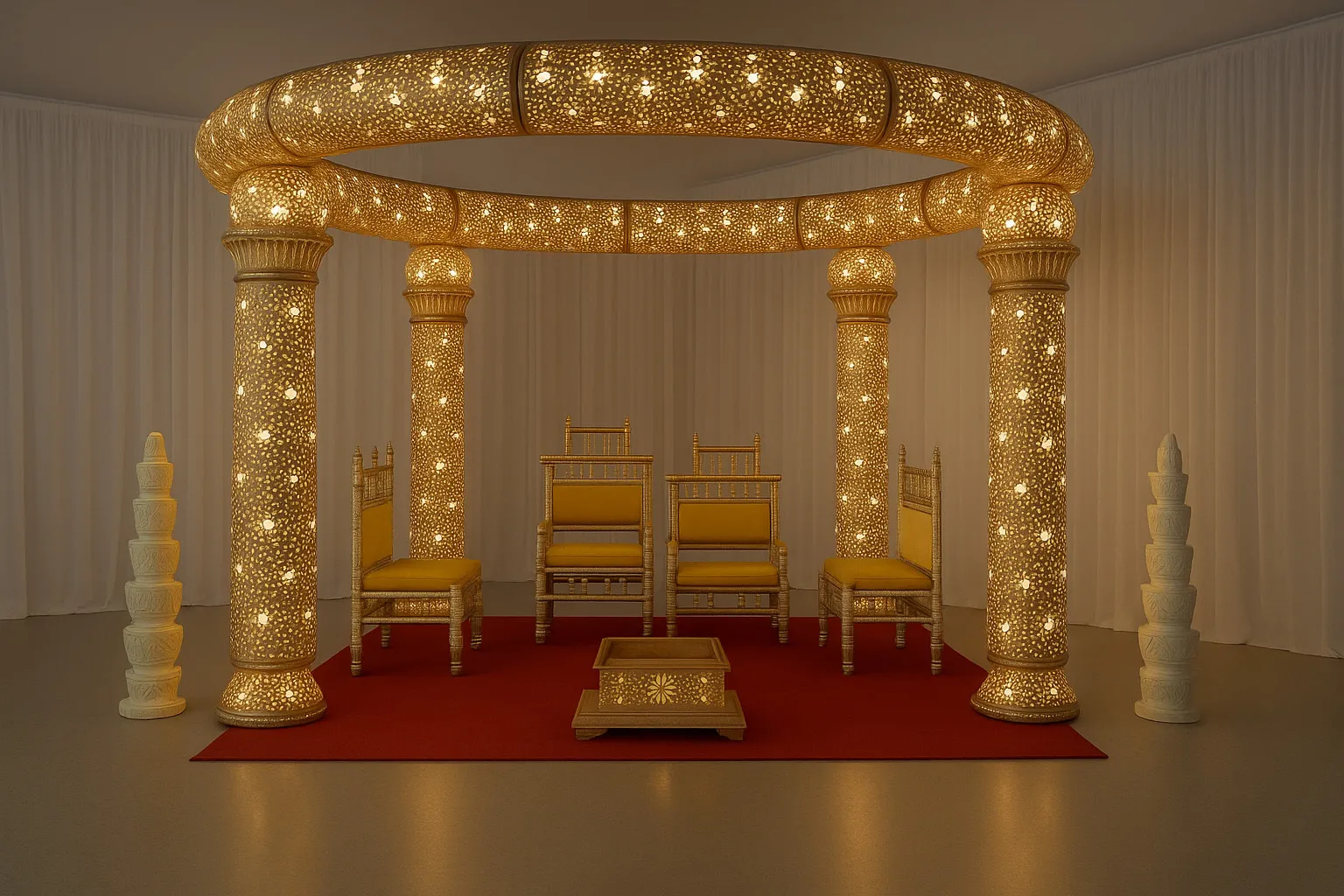 Gold Mandap with Ceremonial Furniture