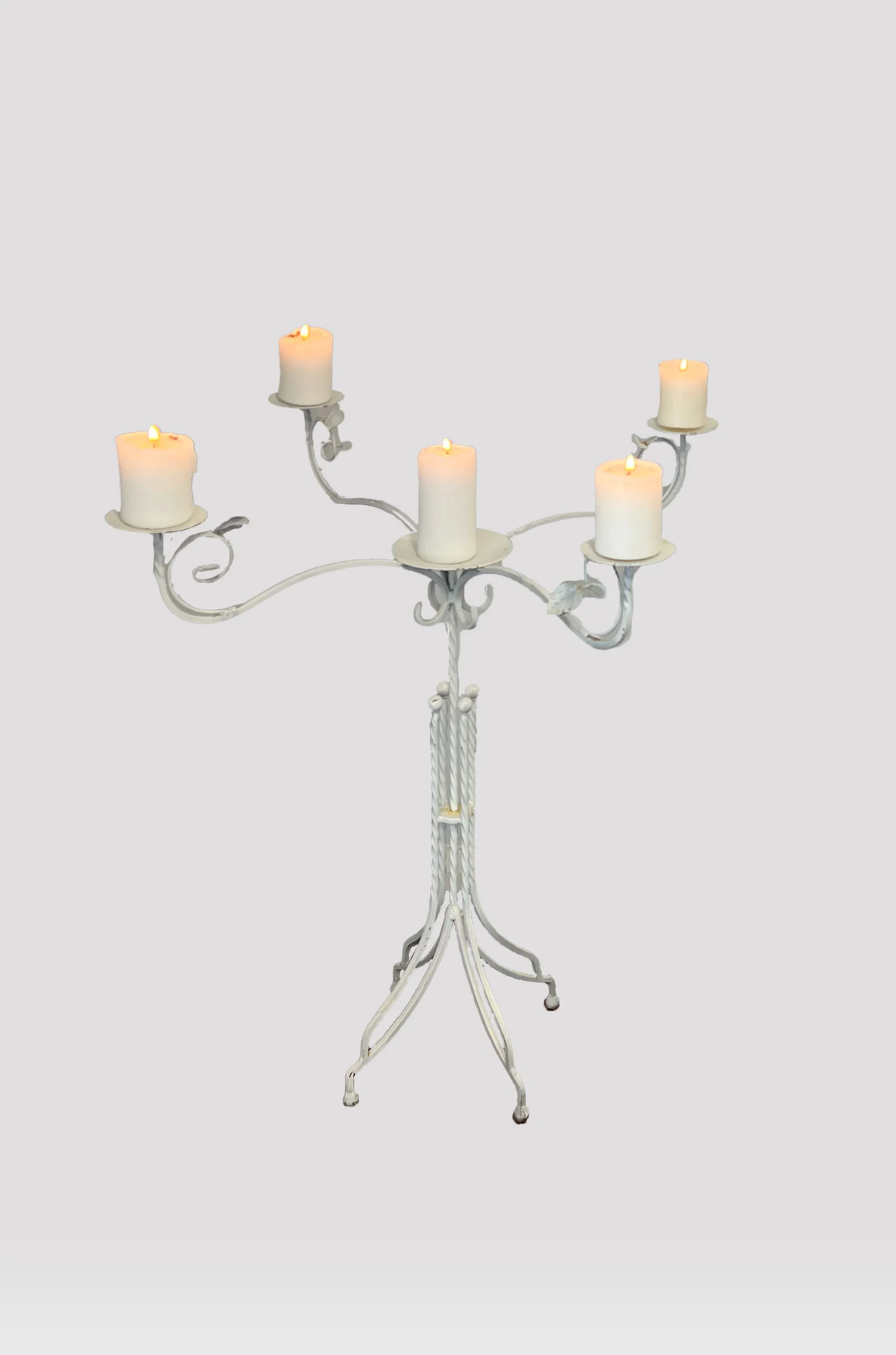 Floor wrought iron candelabra 4 arms white 90 cm