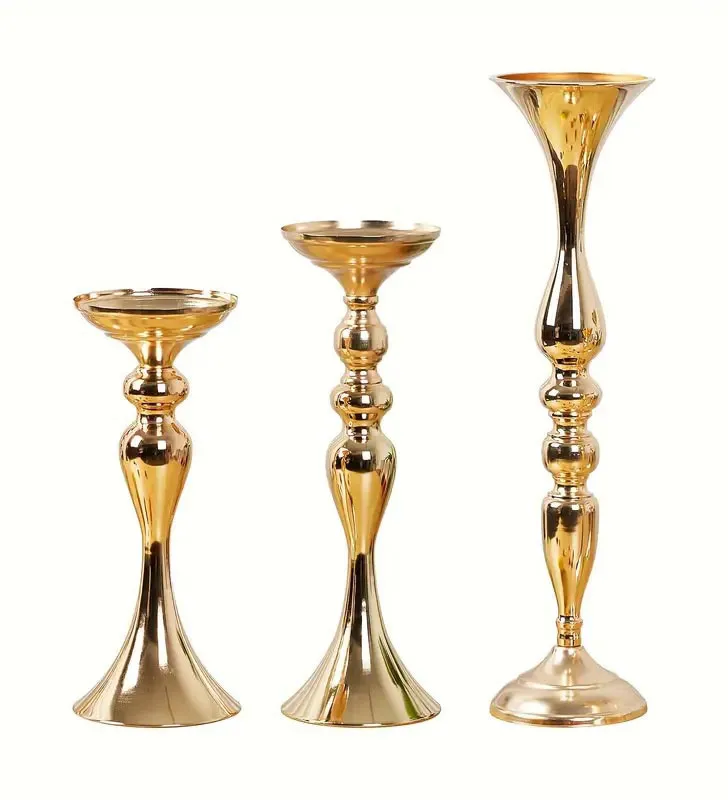 Gold tall centerpiece wedding table trumpets vases