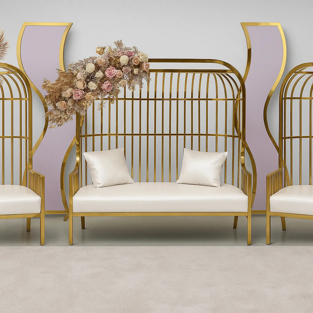 Gold Cage Chair & Lounge Set
