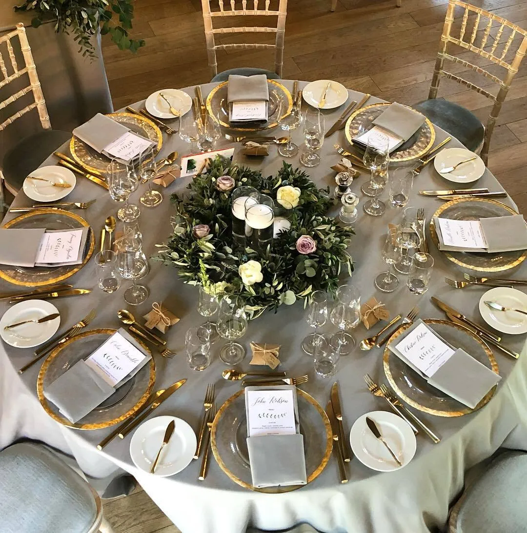 Beige linen look round tablecloth 270 cm