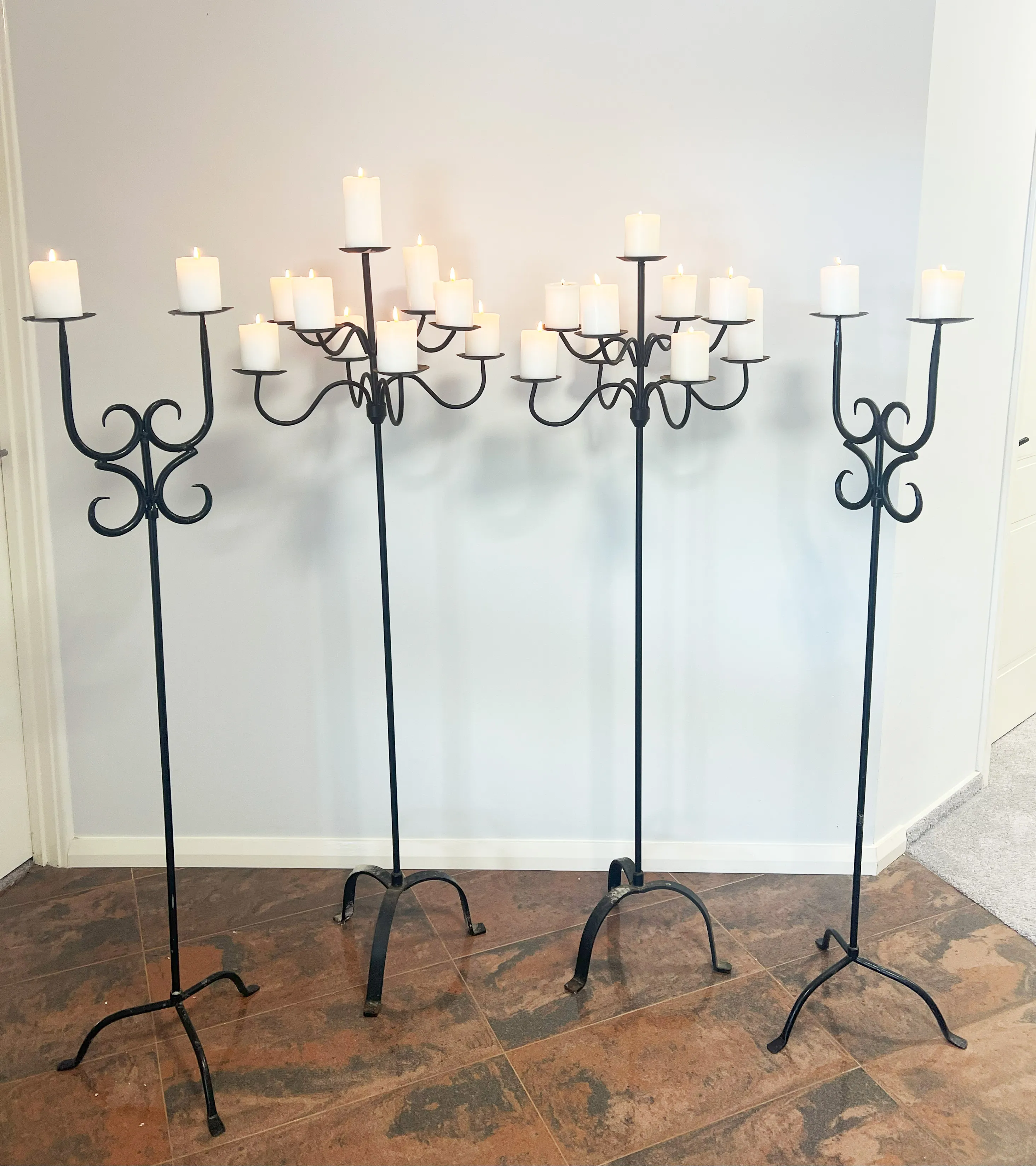 Floor wrought iron candelabra 2 arms black 130 cm