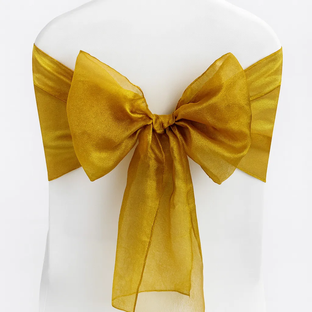 Golden Organza Slip-On Chair Sashes