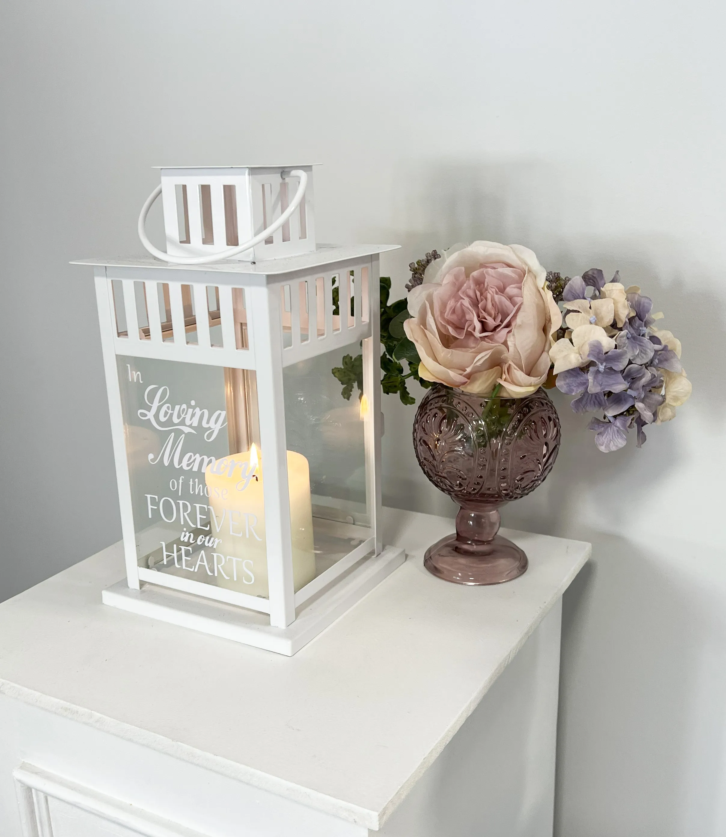 Lantern white 28 cm “In loving memory of those forever in our hearts”