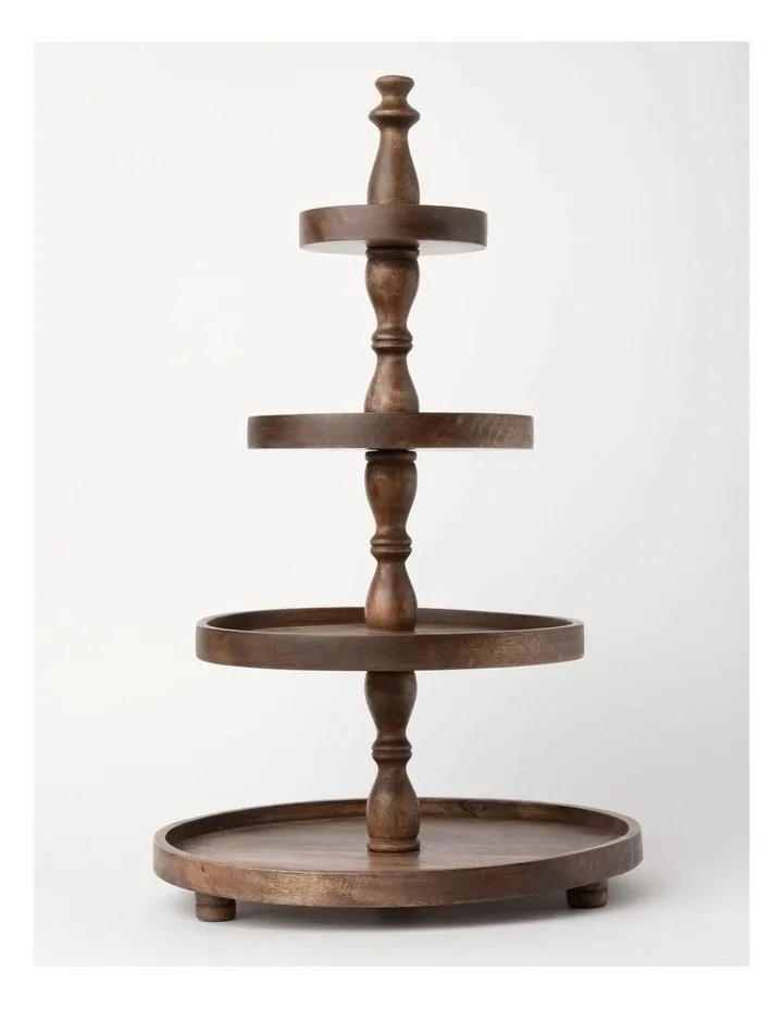 Walnut wooden round cake muffin cupcake food 4 tiers stand