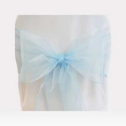 Baby blue organza chair sashes chair bow ties ribbon for wedding, engagement, birthday party, reception, ceremony  decoration