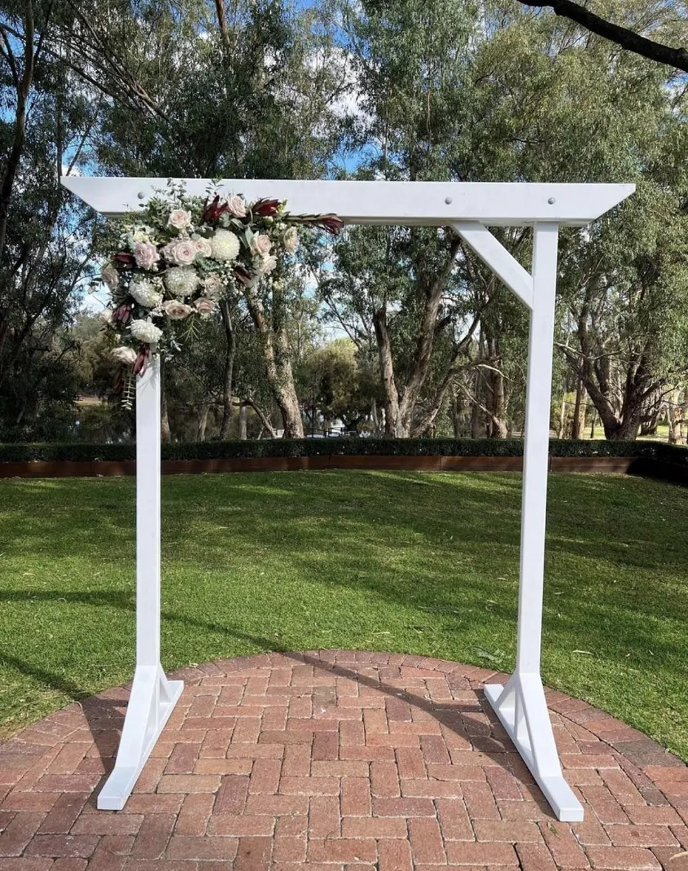 Wedding rectangle white wooden arbour  for hire and rental