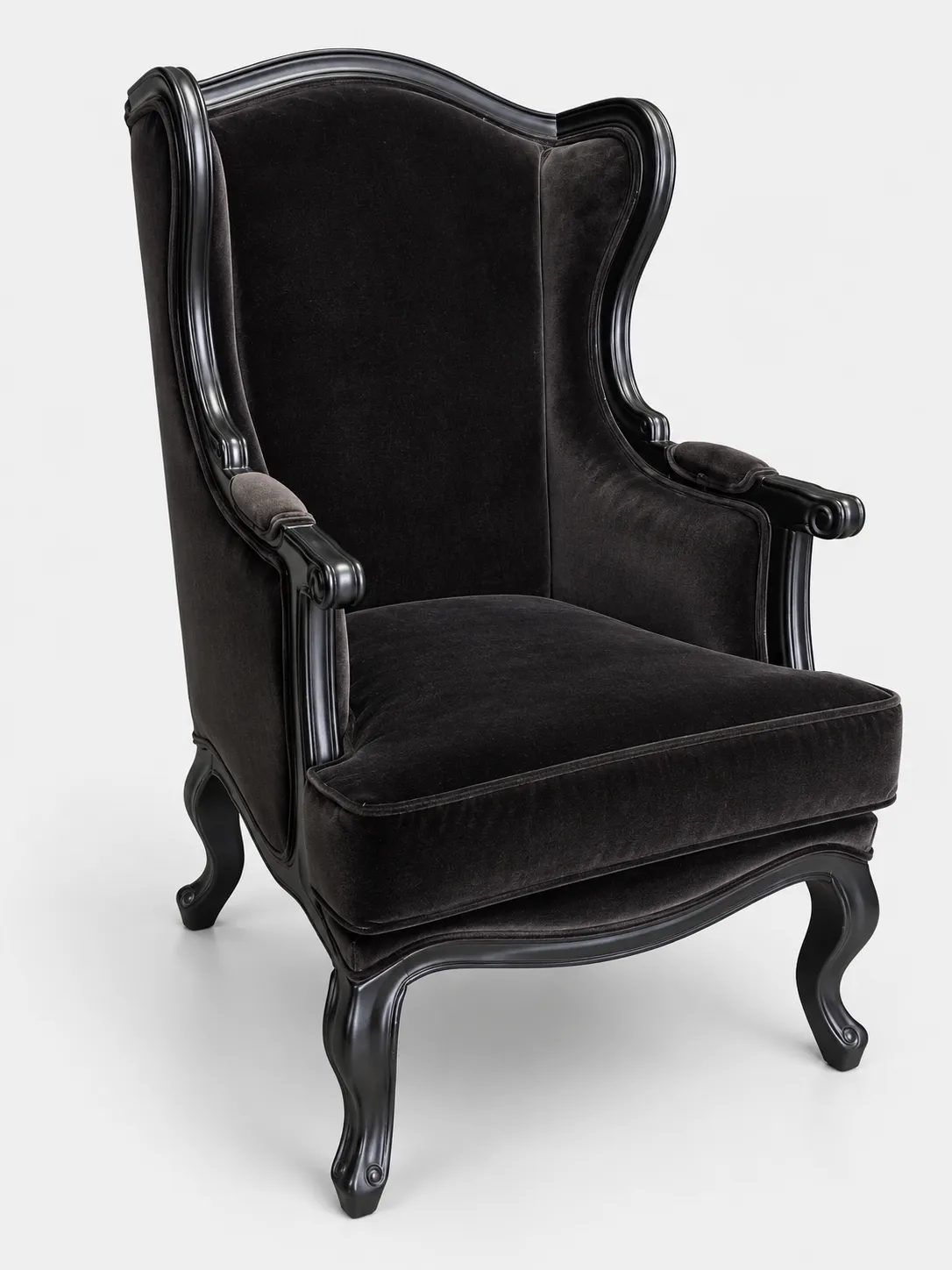 Black Velvet Wingback Throne Chair