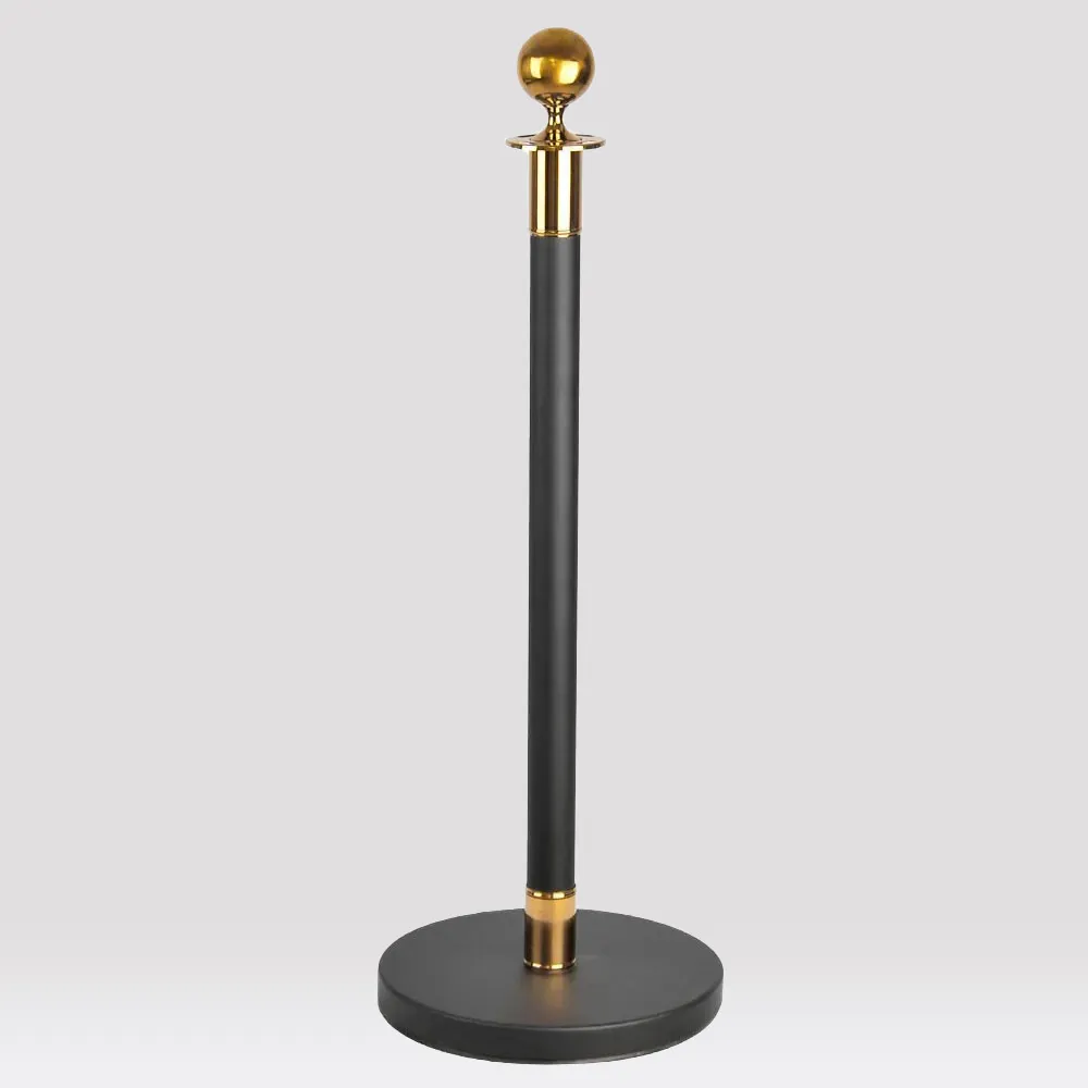 Black and gold barrier stanchion bollard with ropes