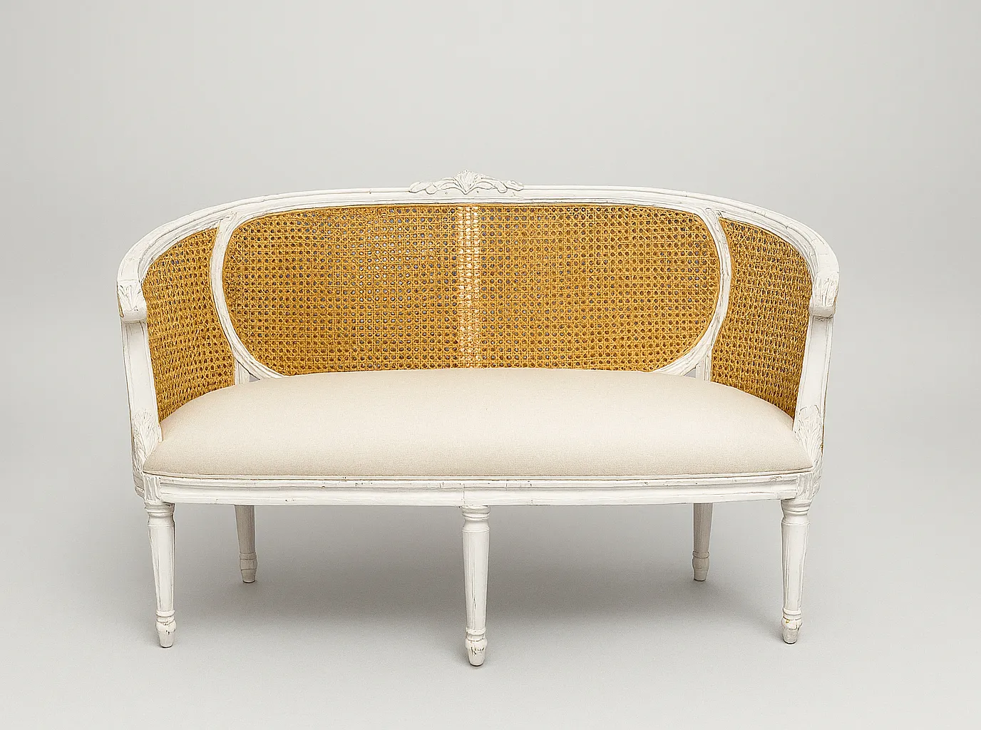 French Provincial Rattan White Couch