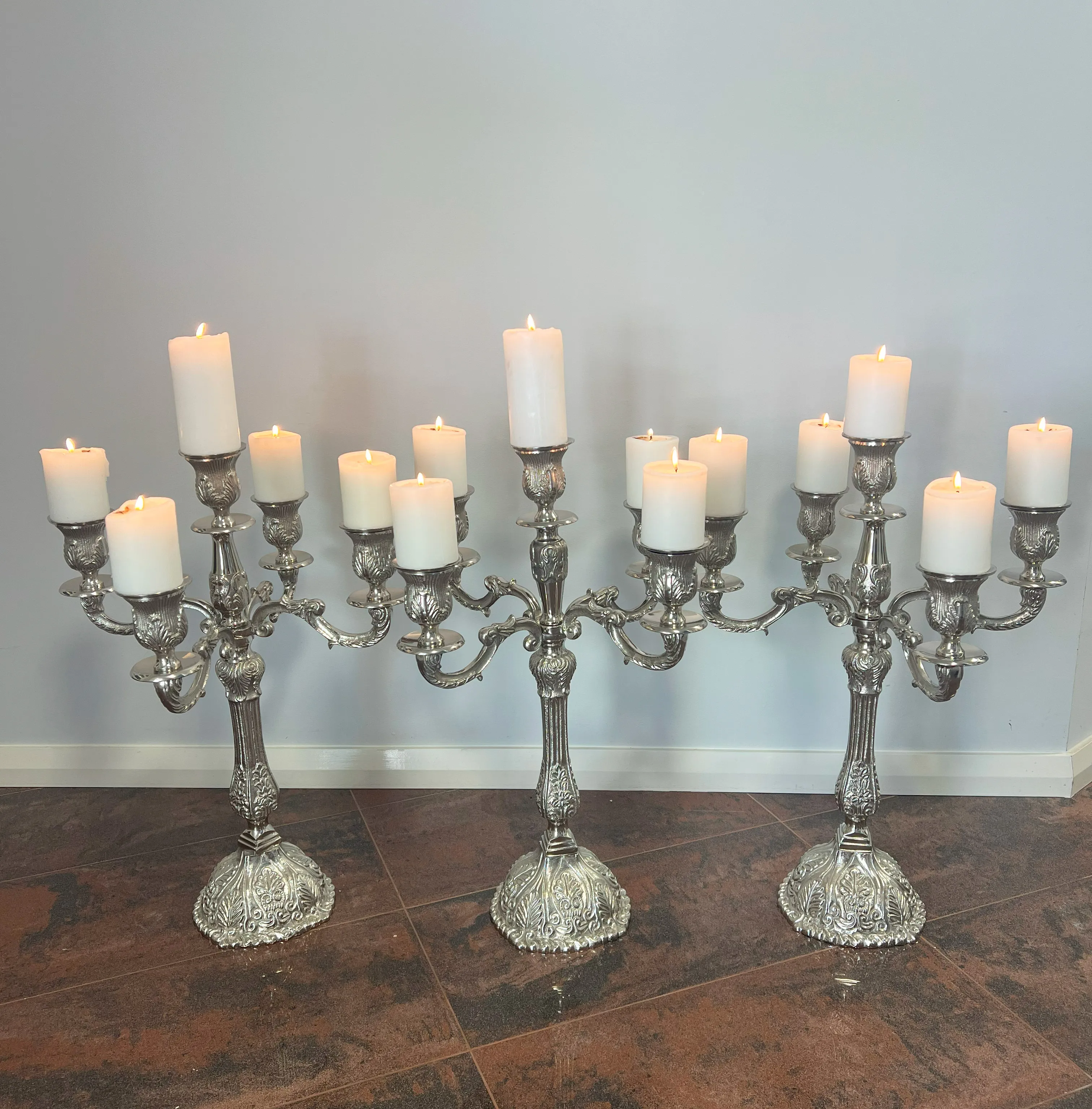 Silver  Ornate Metal 5 Arms Candelabra 65 cm