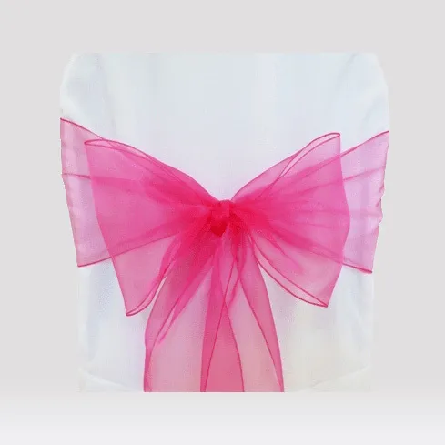 Hot pink organza chair sashes chair bow ties ribbon for wedding, engagement, birthday party, reception, ceremony  decoration