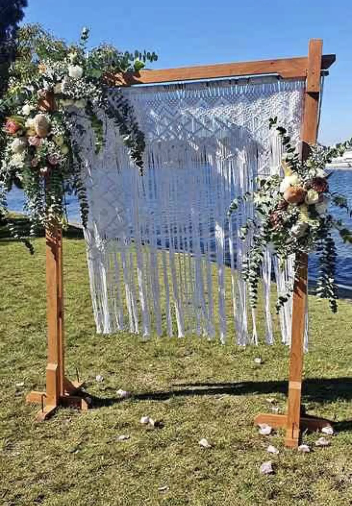 Wedding arbour macrame abckdrop for hire and rental