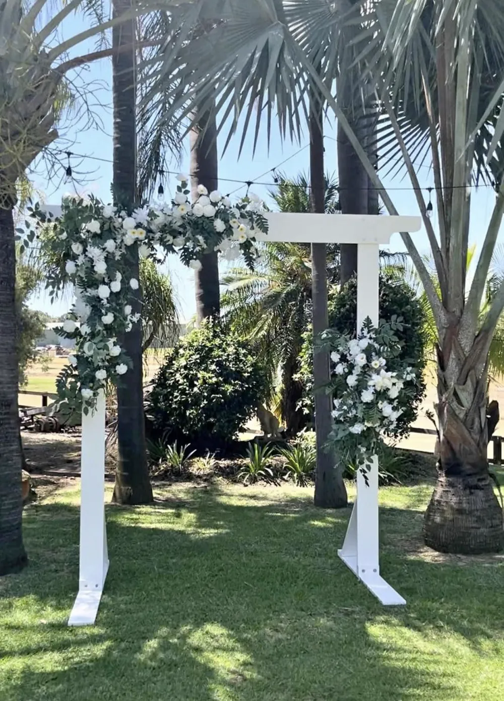 Wedding rectangle white wooden arbour  for hire and rental