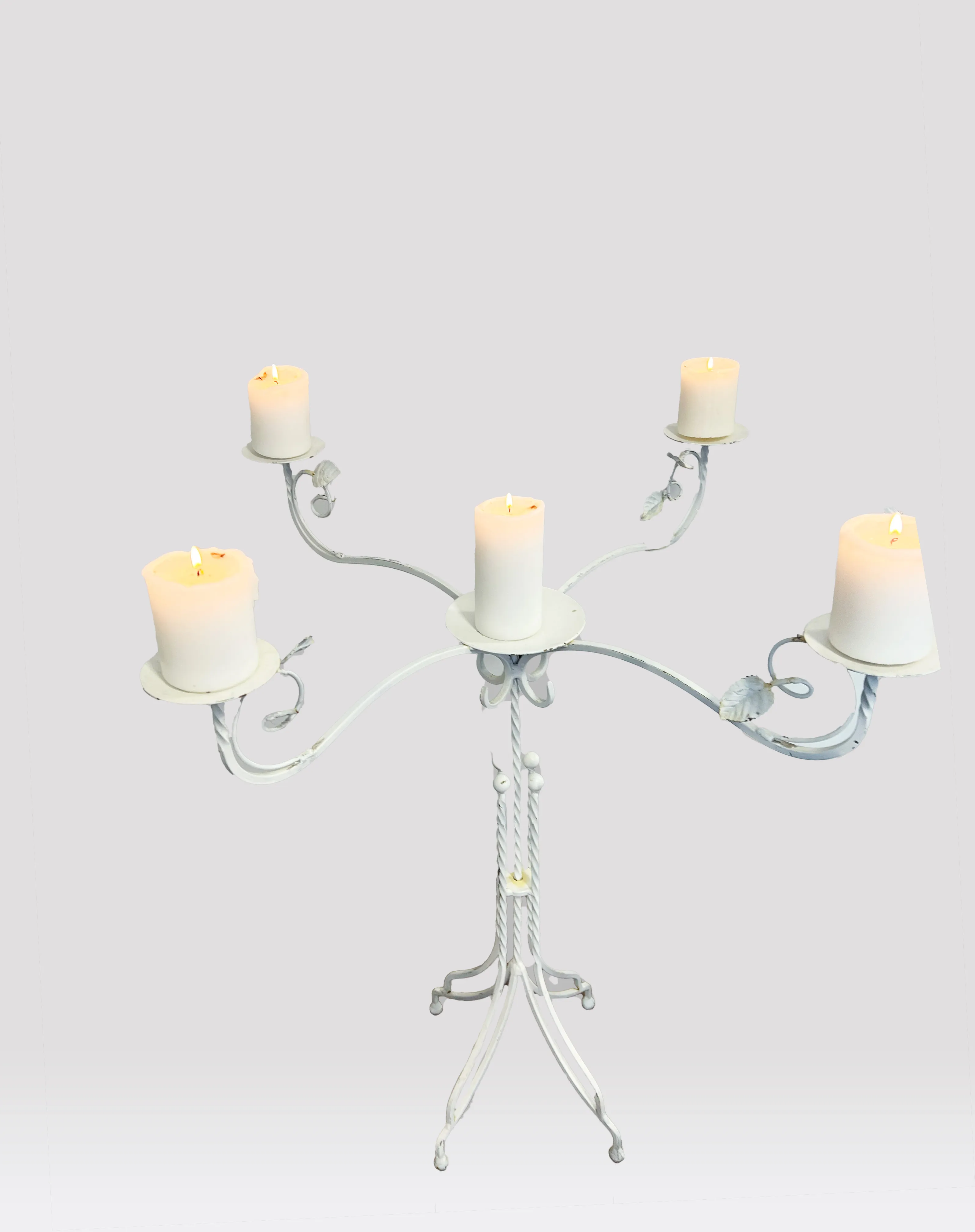 Floor wrought iron candelabra 4 arms white 90 cm