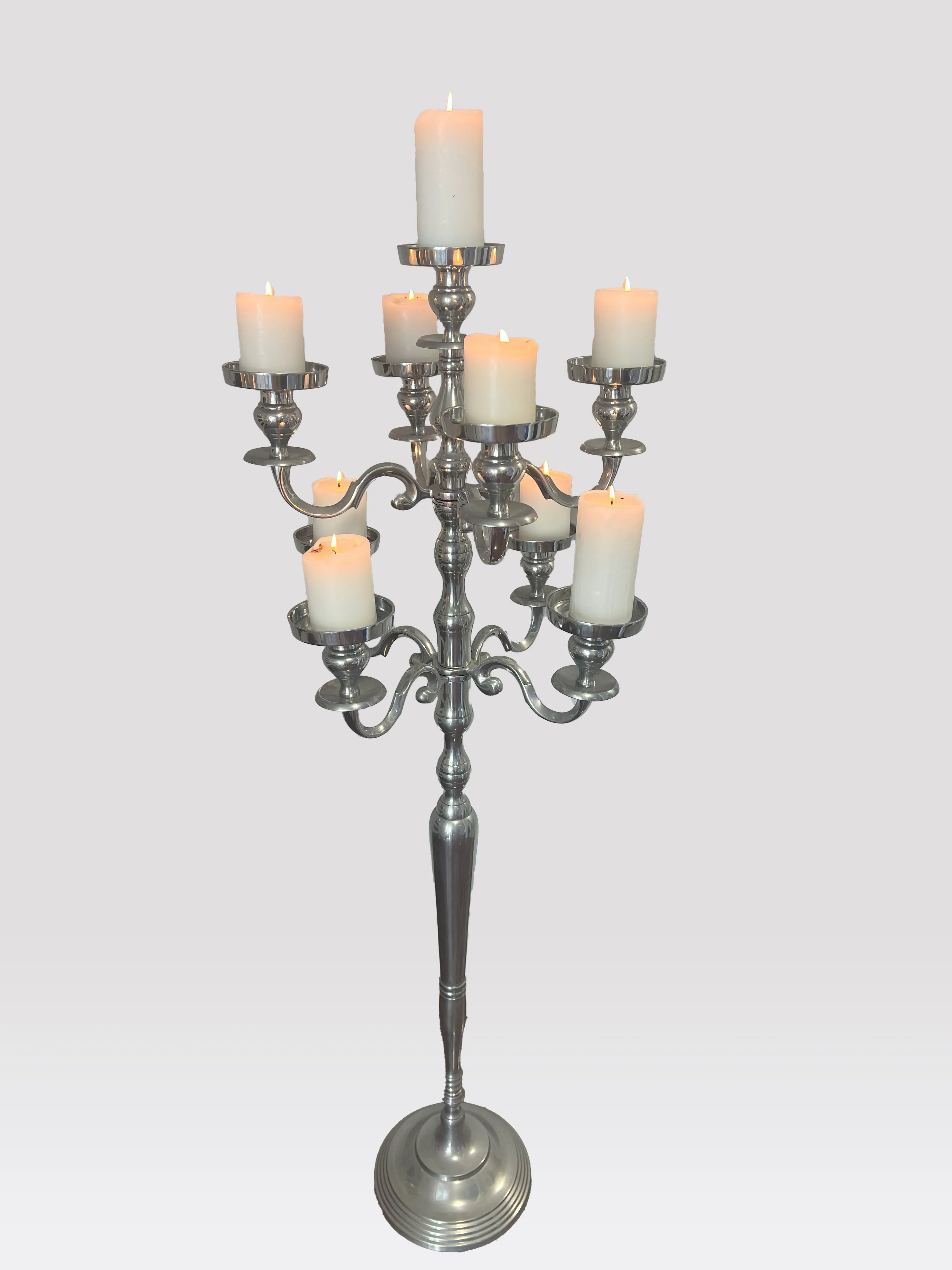 Stainless steel metal 9 arms candelabra 150 cm