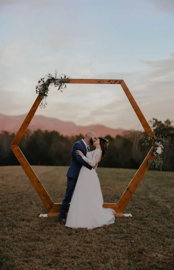Wedding hexagon arbour dark wood sturdy