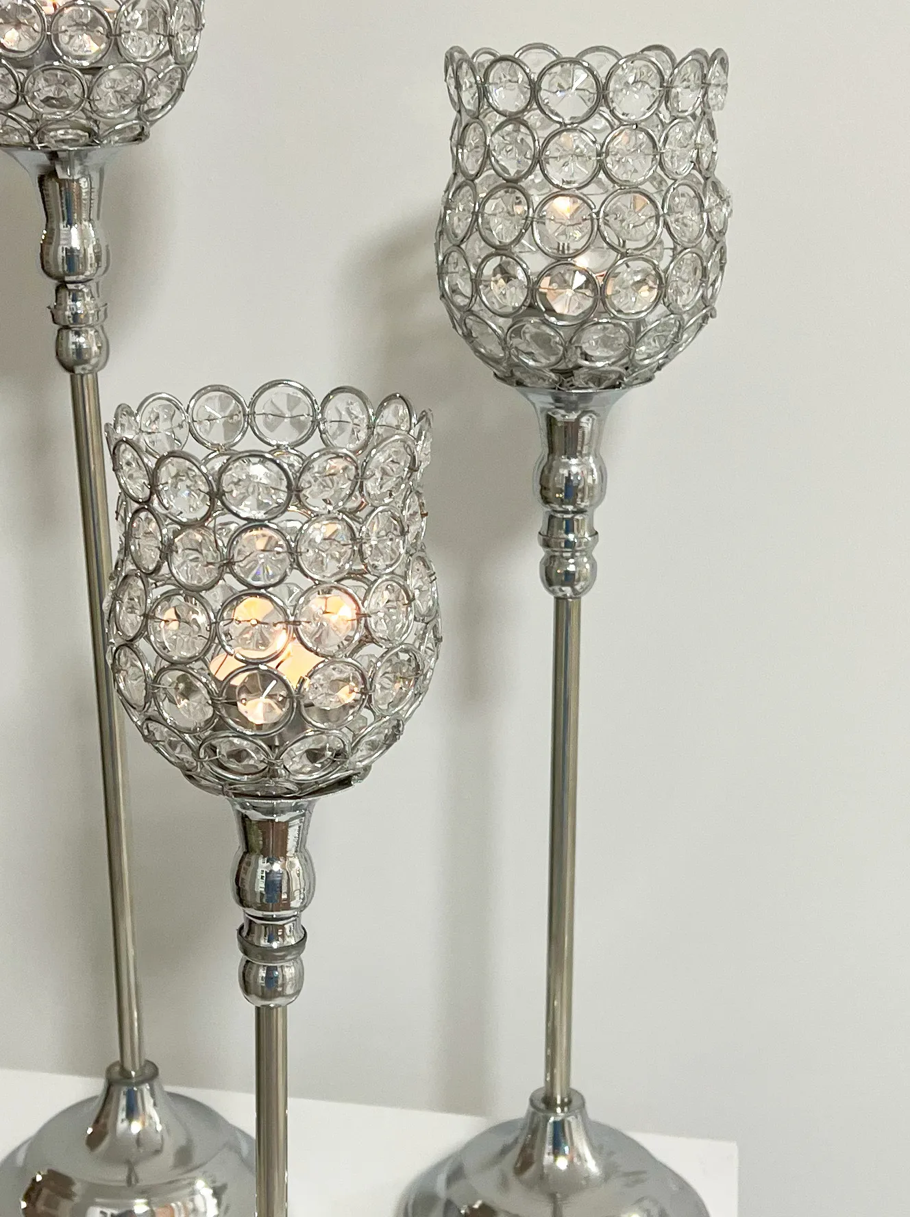 Set of 3  beaded goblet candelabras