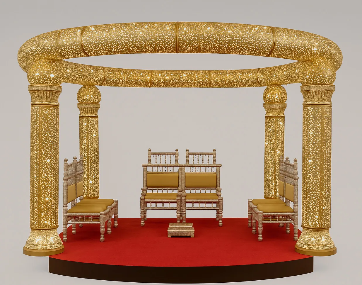 Gold Mandap with Ceremonial Furniture